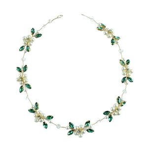 Green Crystal Pearl Bridal Wedding Headband