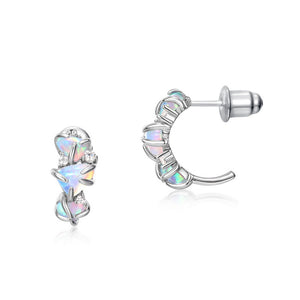 Three Stone Opal Half Hoop Earrings