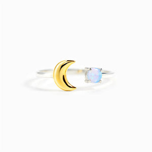 Two-Tone Opal Moon Star Stacking Ring