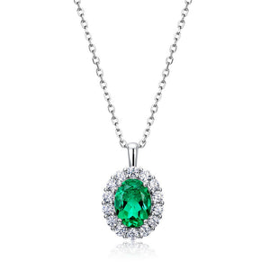 Oval Cut Emerald Halo Pendant Necklace
