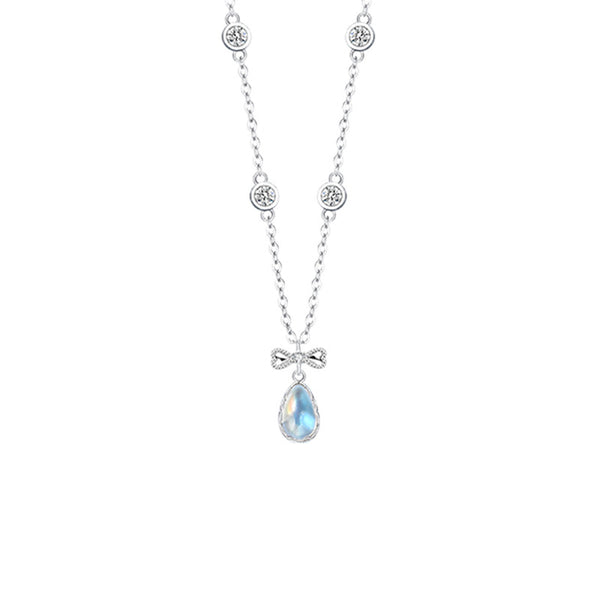 Bow Moonstone Pendant Necklace
