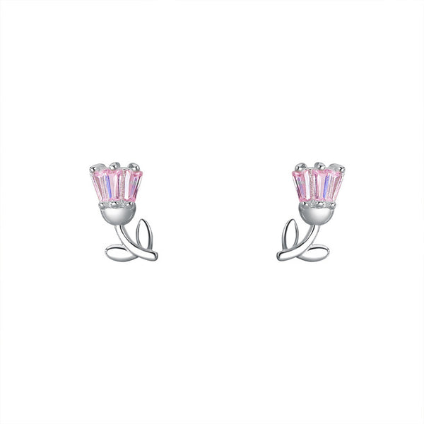Pink Tulip Flower Stud Earrings