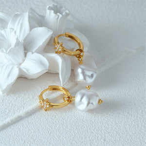 Baroque Pearl Dangle Drop Hoop Earrings