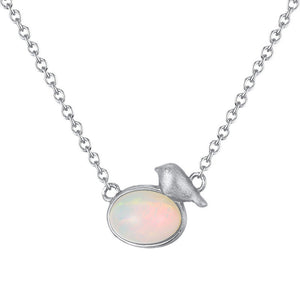 Oval Opal Cabochon Bird Pendant Necklace