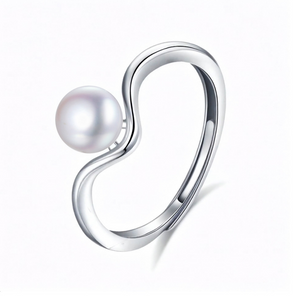 Minimalist Pearl Wave Band Stacking Ring