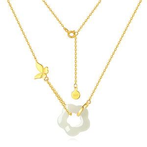 Butterfly Flower Jade Pendant Necklace