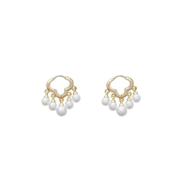 Gold Cloud Pearl Tassel Earrings
