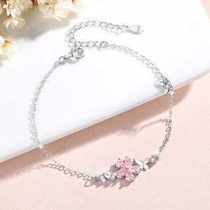 Pink Cherry Blossom Butterfly Charm Bracelet