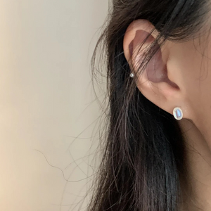 Oval Moonstone Cabochon Stud Earrings