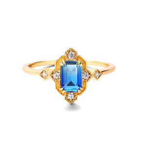 Blue Emerald Cut Quartz Statement Ring
