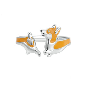 Orange Enamel Welsh Corgi Pet Dog Ring