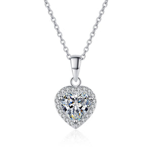 Heart Moissanite Halo Pendant Necklace