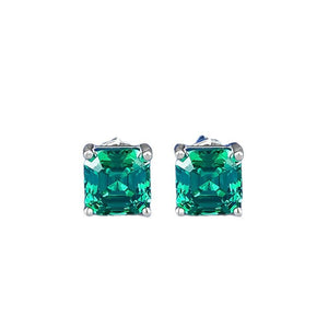 Dainty Tiny Green Square Cut Stud Earrings