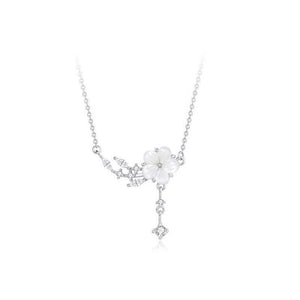 Mother Of Pearl Flower Drop Pendent Necklace