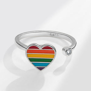 Rainbow Heart Anxiety Fidget Spinner Ring