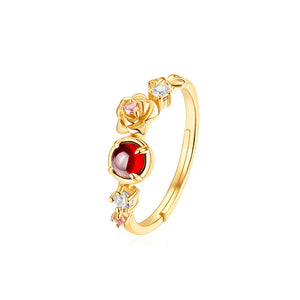 Garnet Rose Flower Stacking Ring