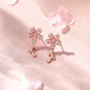 Pink Cherry Blossom Flower Stud Earrings