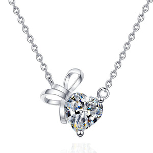 Moissanite Bow Tie Bowknot Heart Necklace