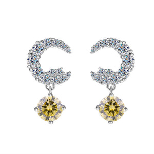 Color Moissanite Moon Star Drop Earrings