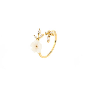 Mother of  Pearl Flower Stacking Bypass Ring