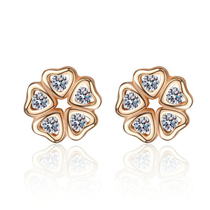 Round Moissanite Heart Flower Stud Earrings
