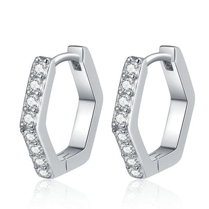 Moissanite Hexagon Pave Huggie Hoop Earrings