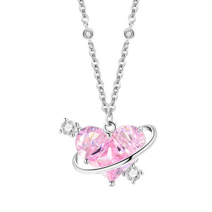 Pink Heart Planet Star Pendant Necklace