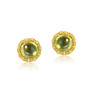 Small Round Peridot Cabochon Stud Earrings
