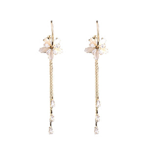 Dainty Crystal Flower Tassel Drop Earrings