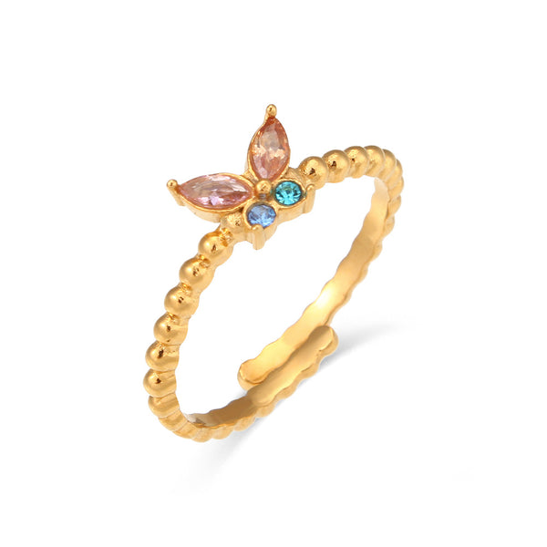 Color Gemstone Butterfly Open Ring