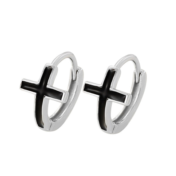 Black Cross Hoop Earrings