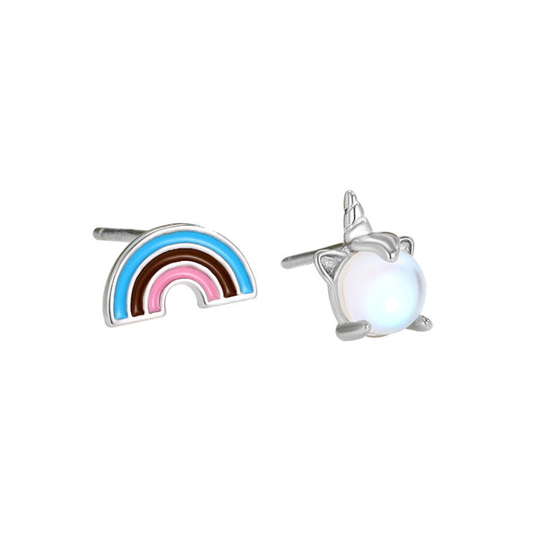Rainbow Unicorn Moonstone Stud Earrings