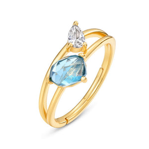 Dainty Gold Blue Topaz Stacking Ring