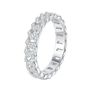 Pave Moissanite Cuban Link Chain Ring