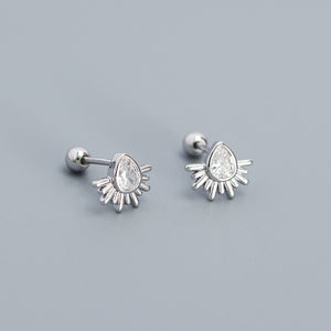 Pear-Cut Sun Screw Back Stud Earrings