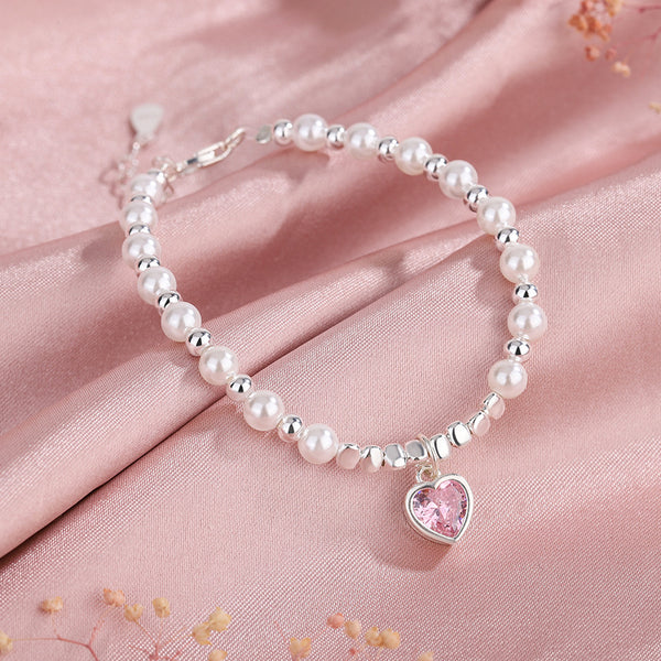 Pink Heart Bear Pearl Bracelet