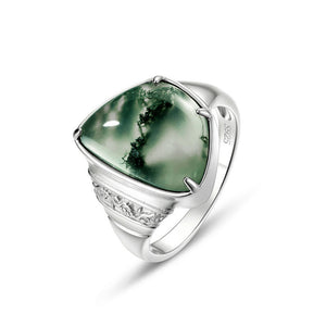 Bague Carbochon en agate mousse verte