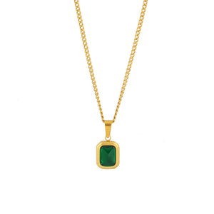 Vintage Square Gemstone Pendant Necklace