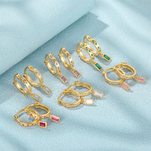 Color Gem Drop Hoop Earrings