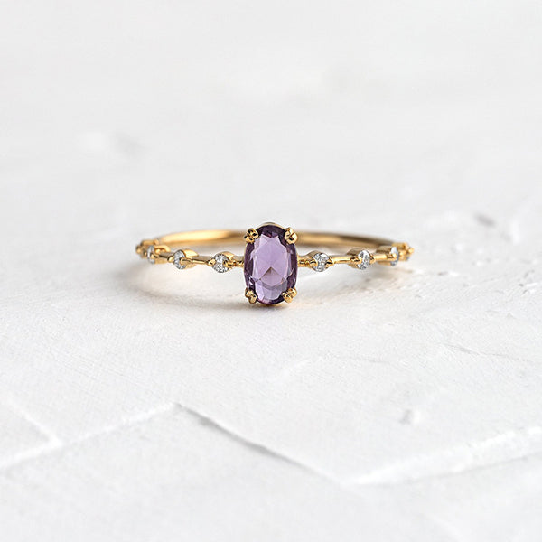 Dainty Purple Oval Stone Stacking Ring