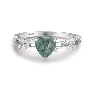 Heart Moss Agate Leaf Stacking Band Ring