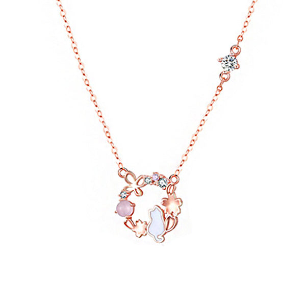 Peach Blossom Cat Necklace