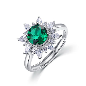 Emerald Ruby Sunflower Statement Ring