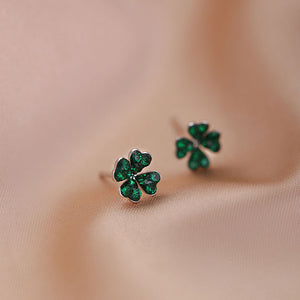 Tiny Green Four Leaf Clover Stud Earrings