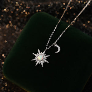 Opal Sun Moon Charm Pendant Necklace