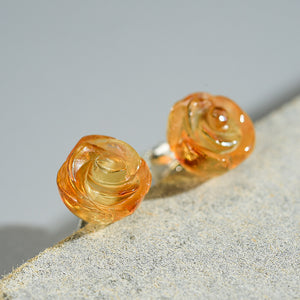 Pink Purple Crystal Rose Flower Stud Earrings