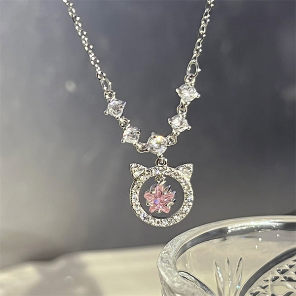 Pink Star Cat Pendant Necklace