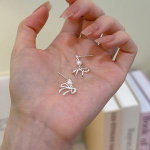 Pearl Bow Tie Dangle Drop Earrings