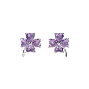 Blue Purple Four Leaf Clover Stud Earrings