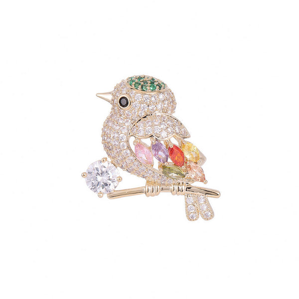 Colored Gemstone Bird Brooch